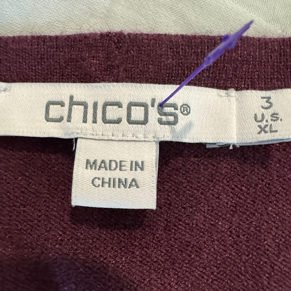 CHICO'S Feather Sequin Pullover Sweater XL Cashmere Blend Plum Statement Top - Picture 5 of 9